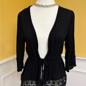 bleuh ciel Black Open-Front Cardigan